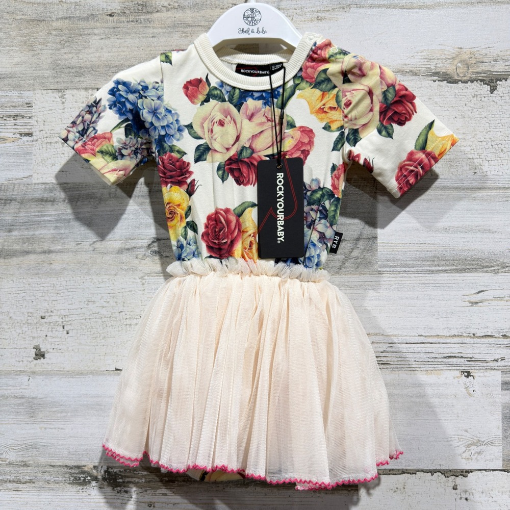Rock Your Baby Circus Dress Girls 12-18M Cream Floral Tulle Balletcore NWT